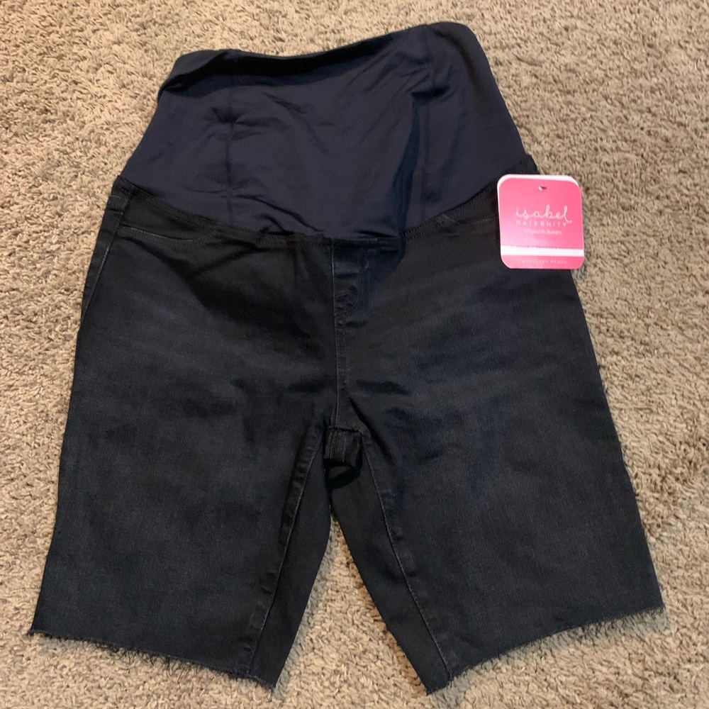 NWT Isabel Maternity Full Panel Bermuda Black Jean Shorts Raw Hem 6